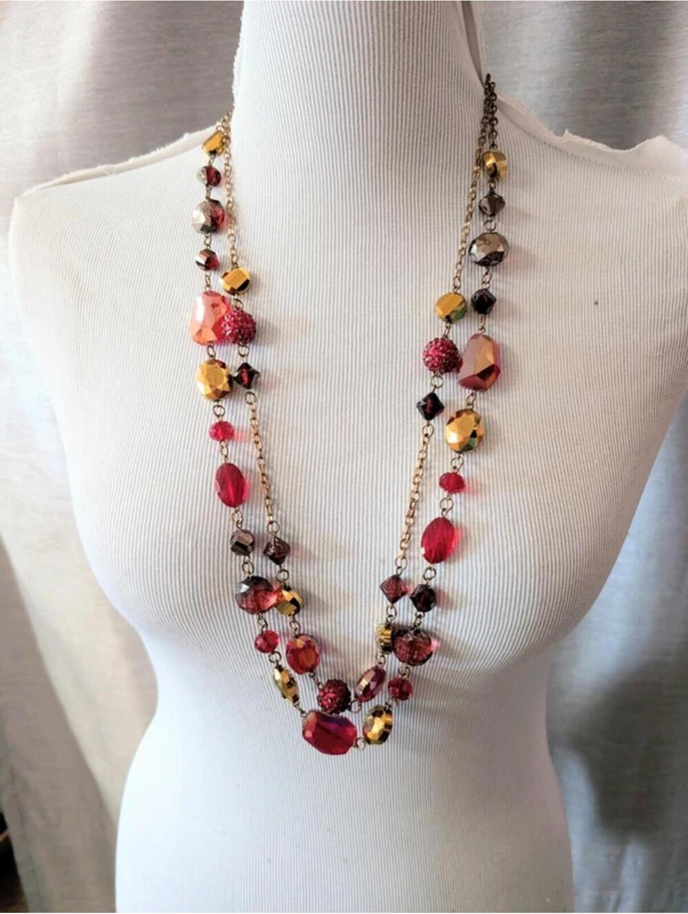 Vintage Y2K Red Gold Heavy Long Statement Flapper Necklace